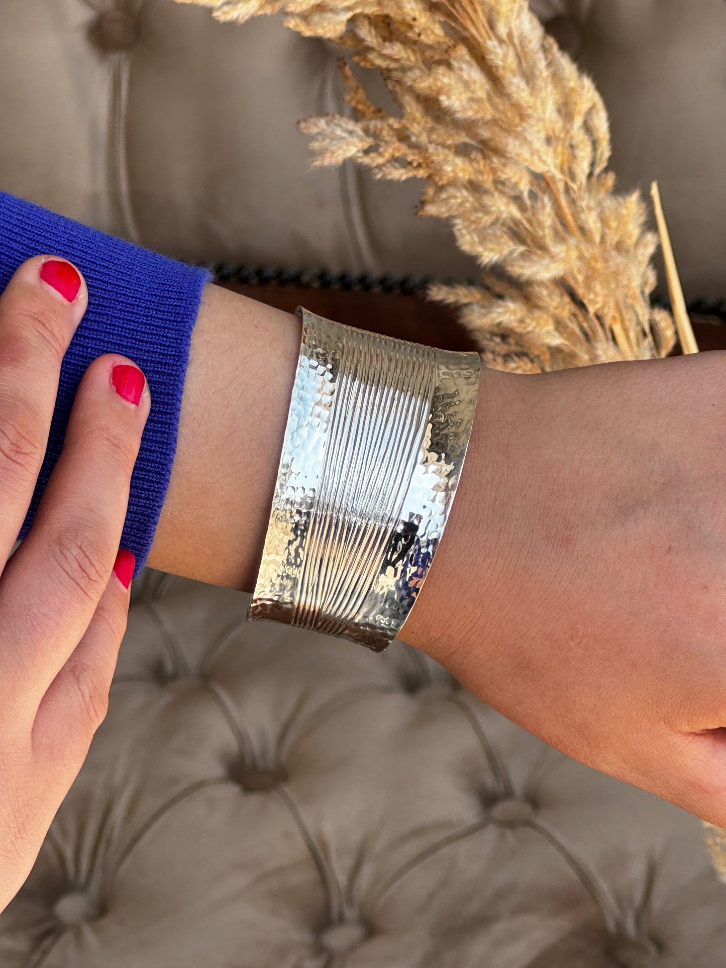 Sterling Silver Large Hammered Cuff Bangle