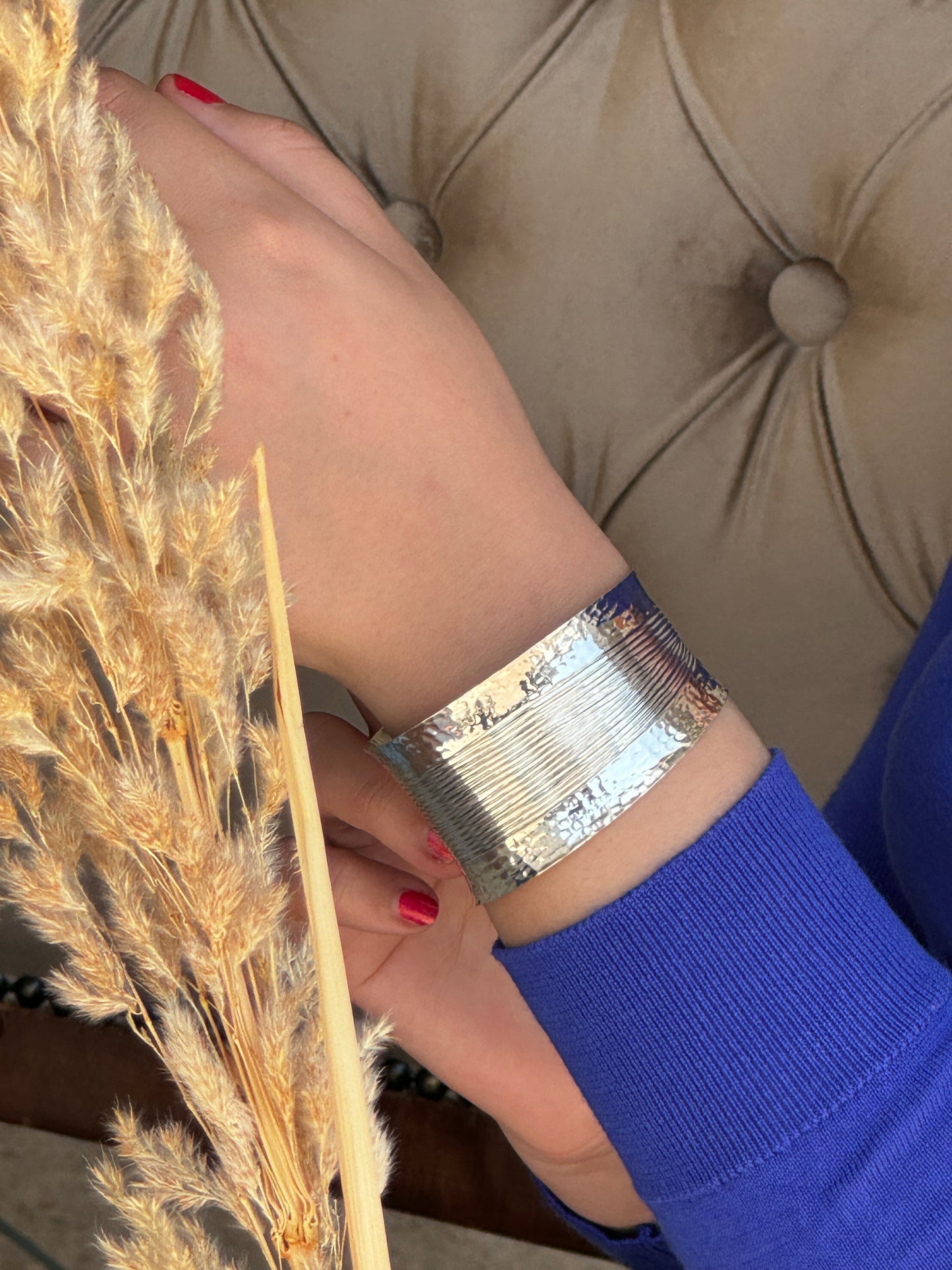 Sterling Silver Large Hammered Cuff Bangle