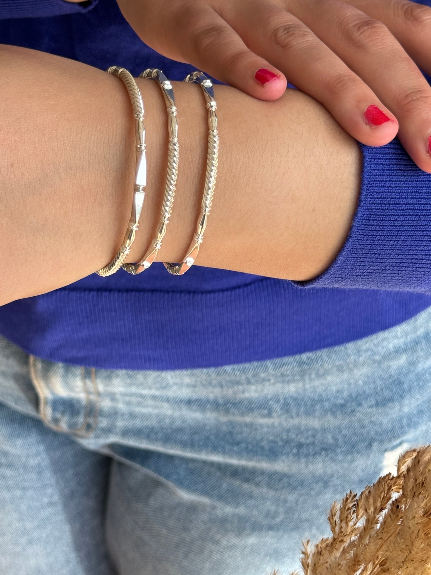 Stylish Silver Bangles Set – Textured 925 Sterling Silver Bracelets for Women