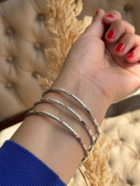 Stylish Silver Bangles Set – Textured 925 Sterling Silver Bracelets for Womens
