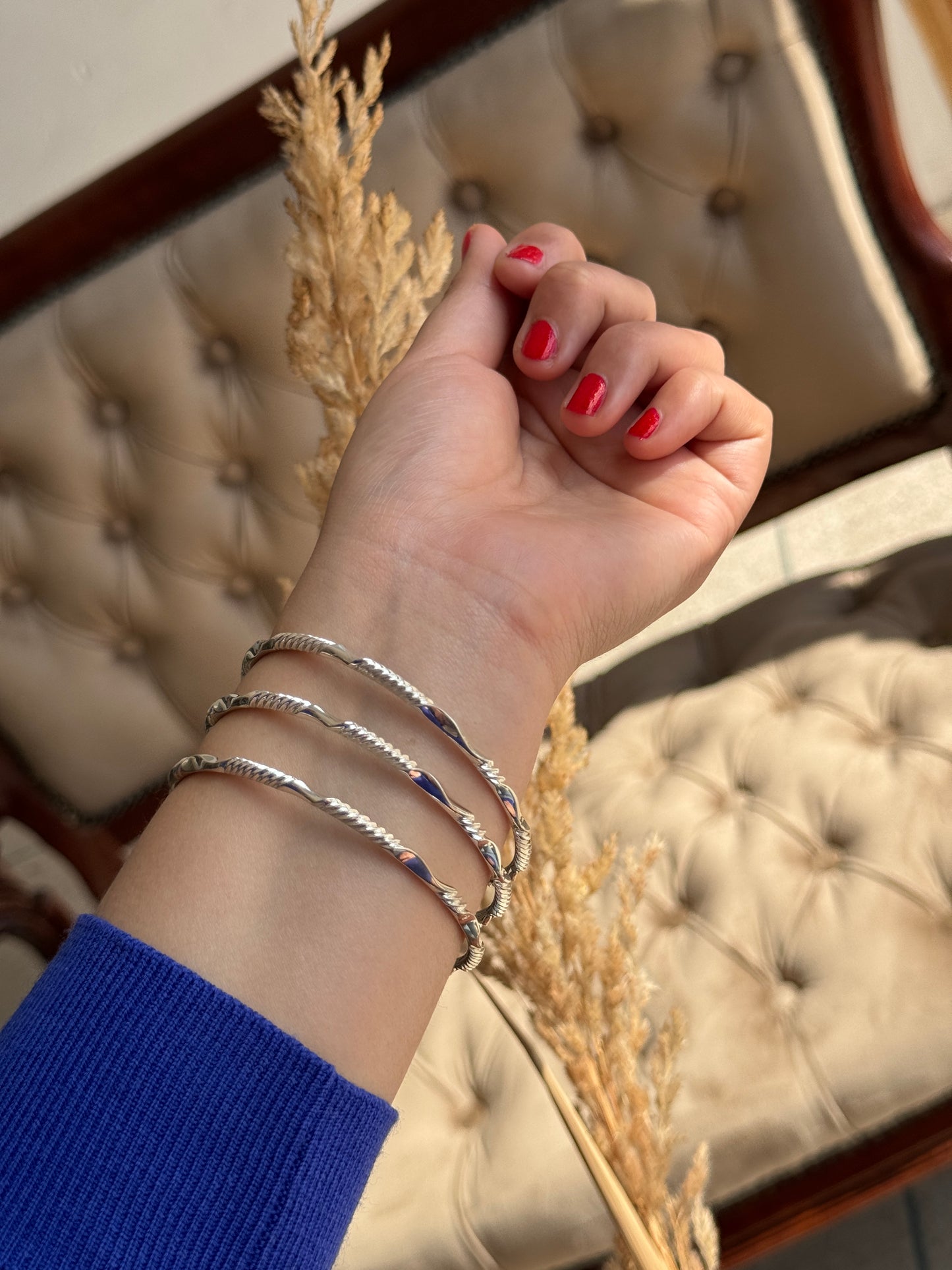 Stylish Silver Bangles Set – Textured 925 Sterling Silver Bracelets for Womens