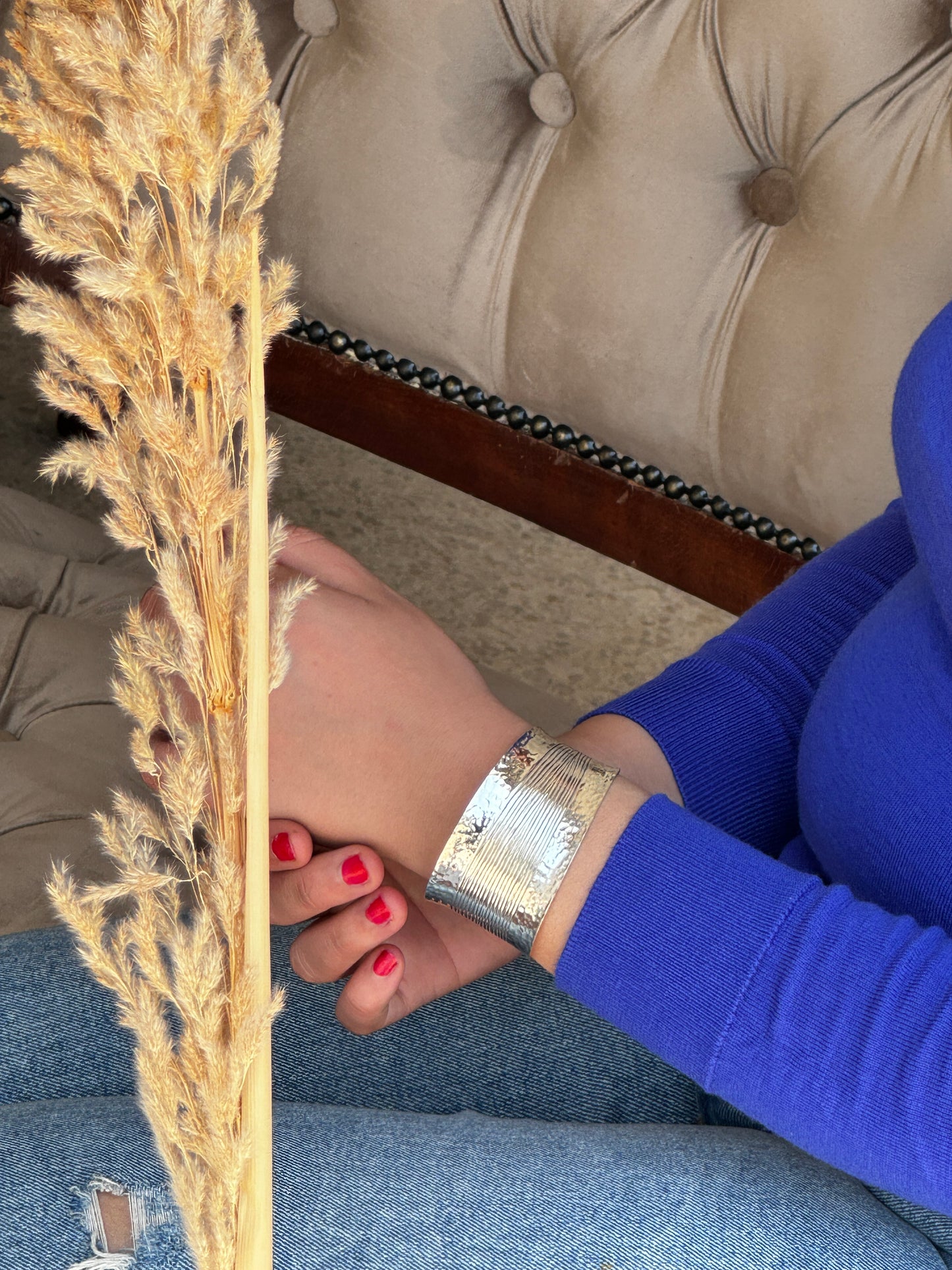 Sterling Silver Large Hammered Cuff Bangle