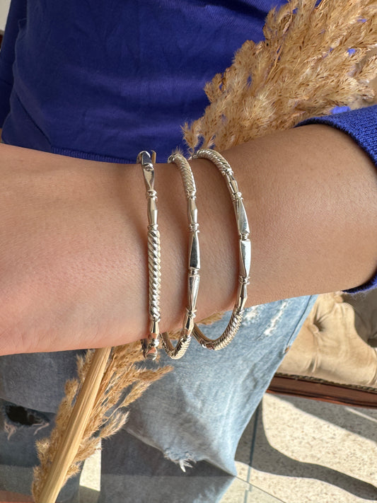 Stylish Silver Bangles Set – Textured 925 Sterling Silver Bracelets for Women