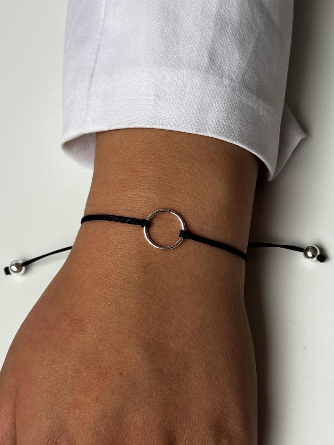 Handmade 925 Sterling Silver Minimalist Circle Charm Bracelet for Women
