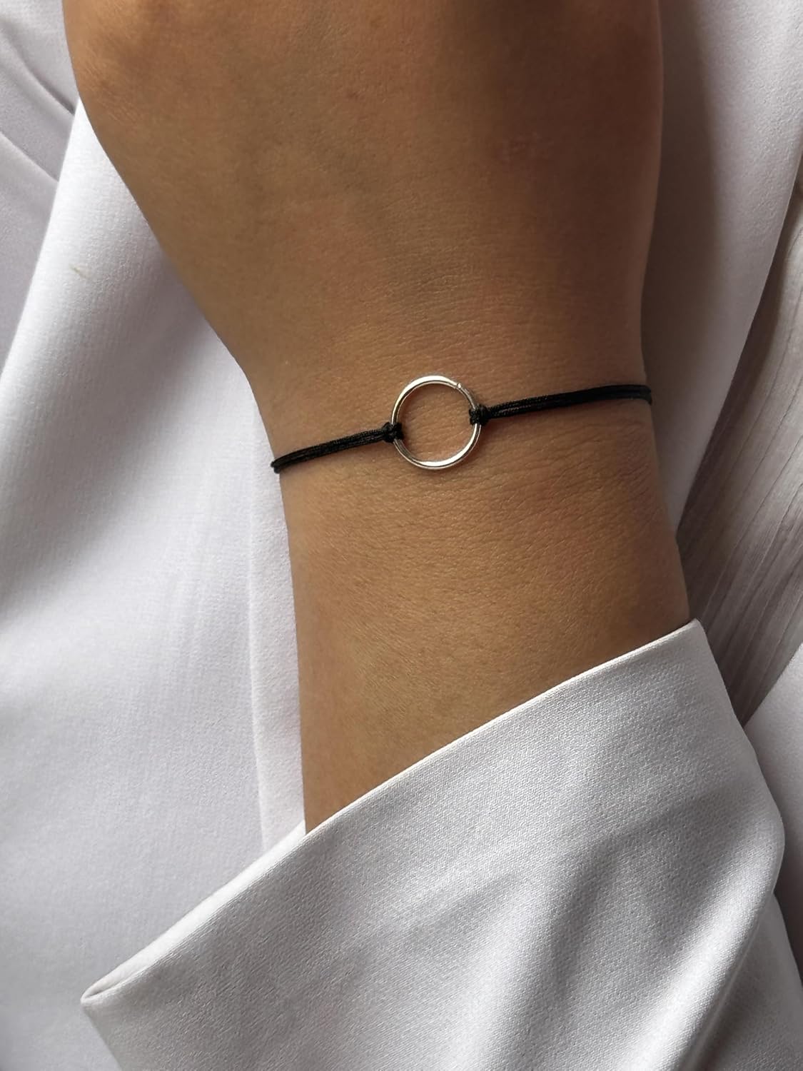 Handmade 925 Sterling Silver Minimalist Circle Charm Bracelet for Women