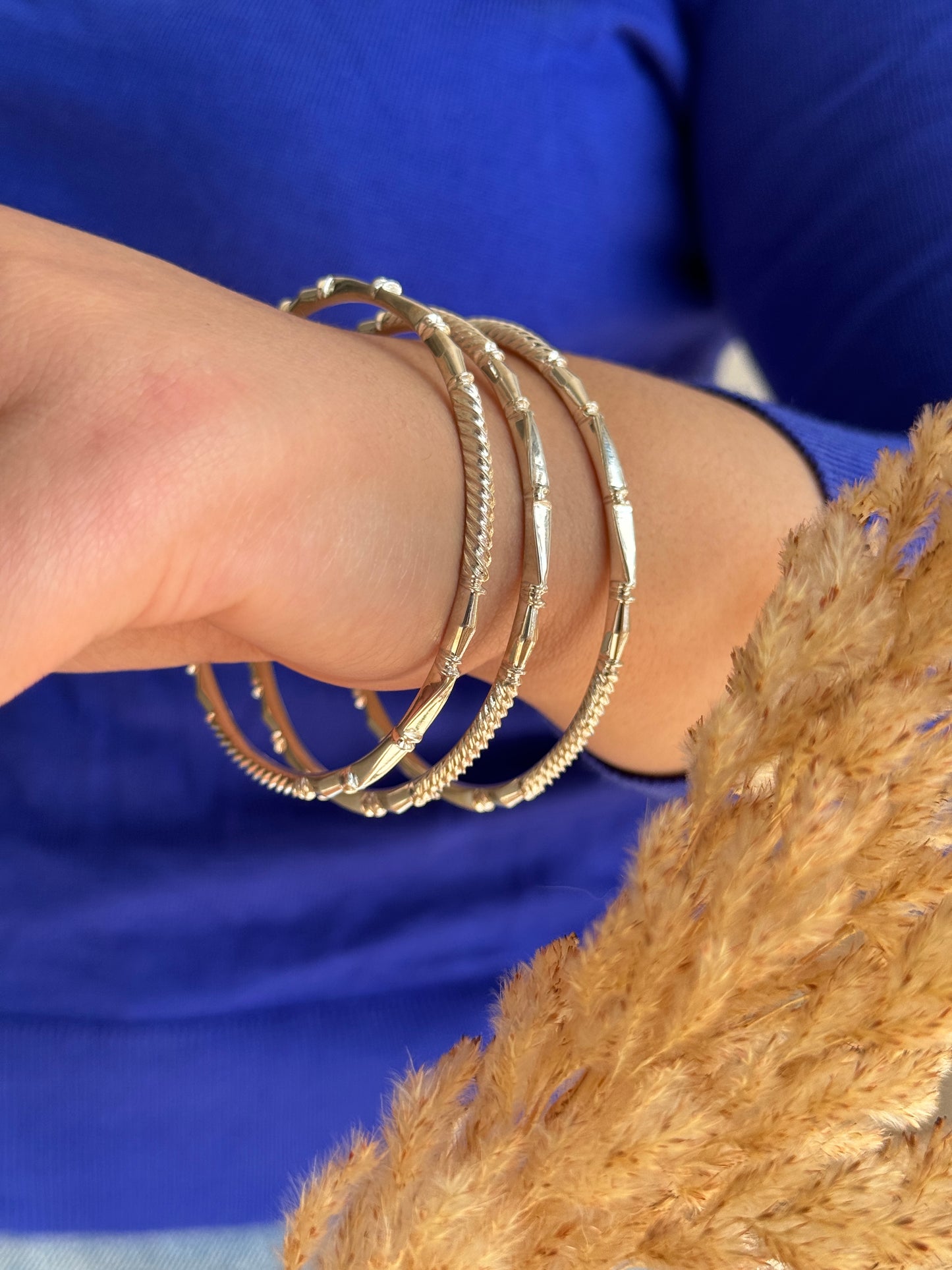 Stylish Silver Bangles Set – Textured 925 Sterling Silver Bracelets for Women