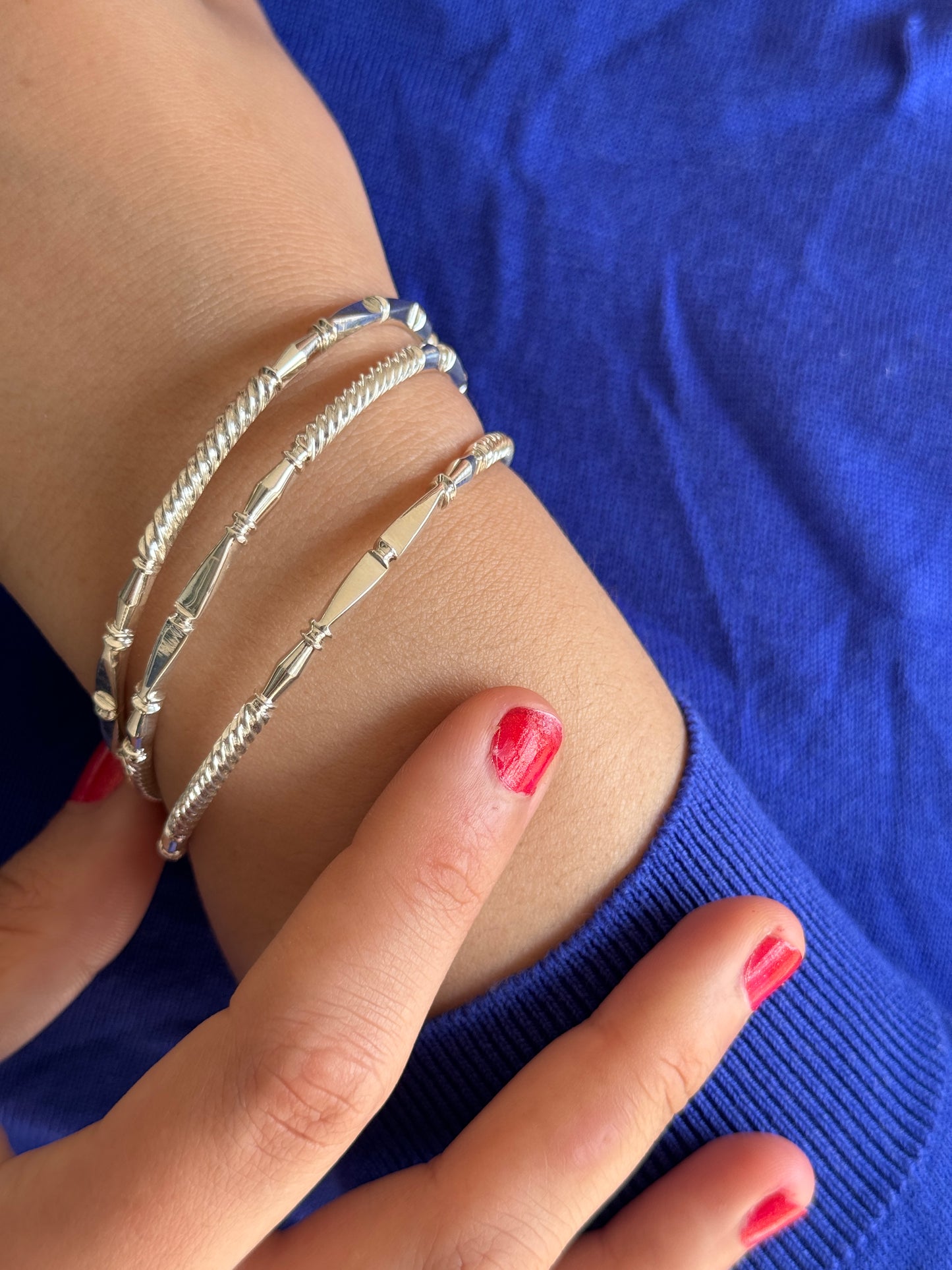 Stylish Silver Bangles Set – Textured 925 Sterling Silver Bracelets for Women