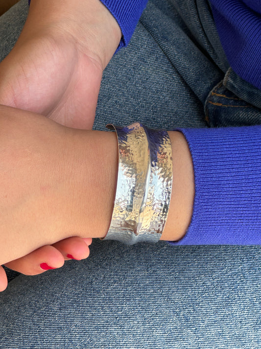 Hammered Silver Sterling Cuff Bangle