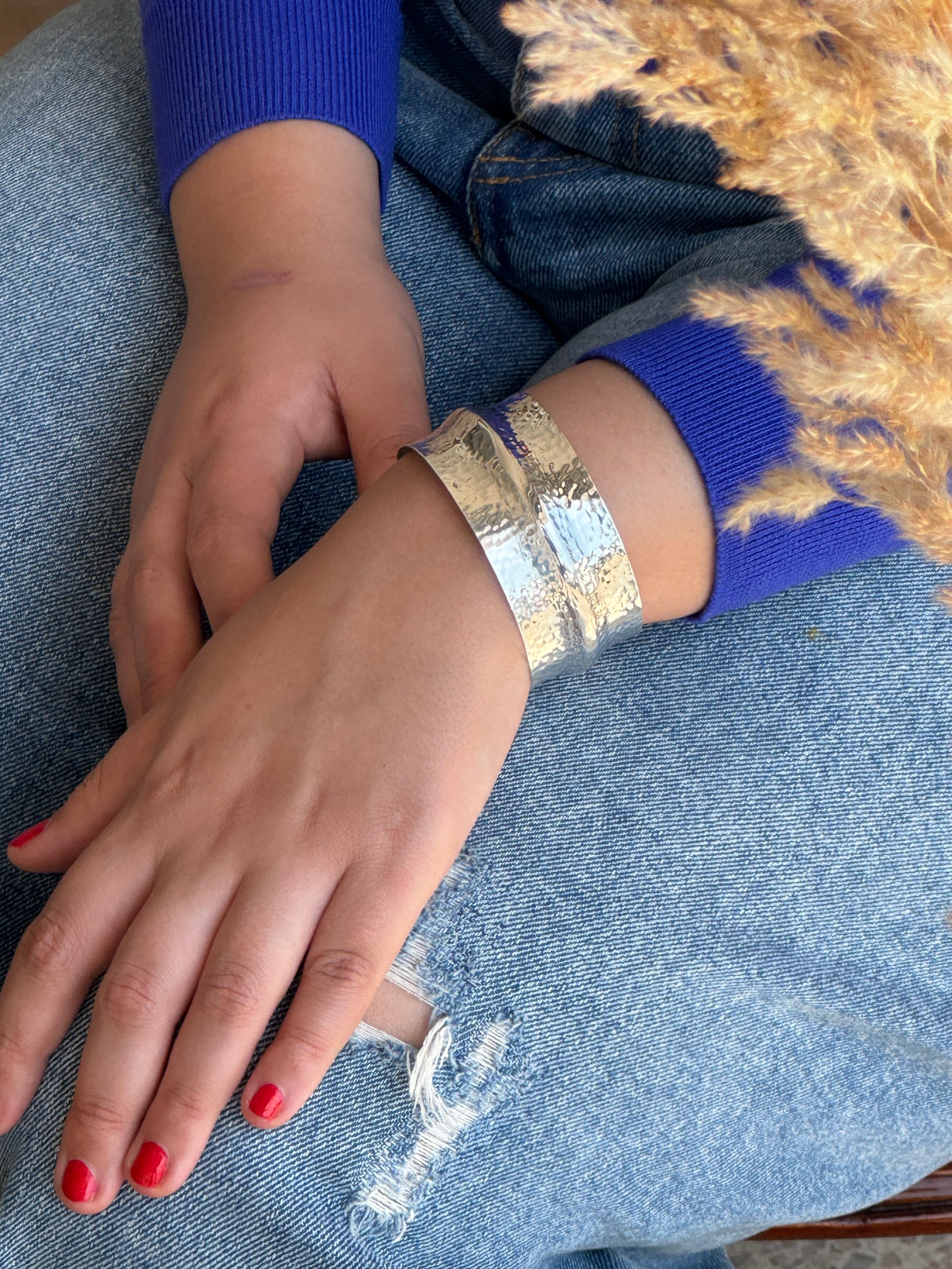 Hammered Silver Sterling Cuff Bangle