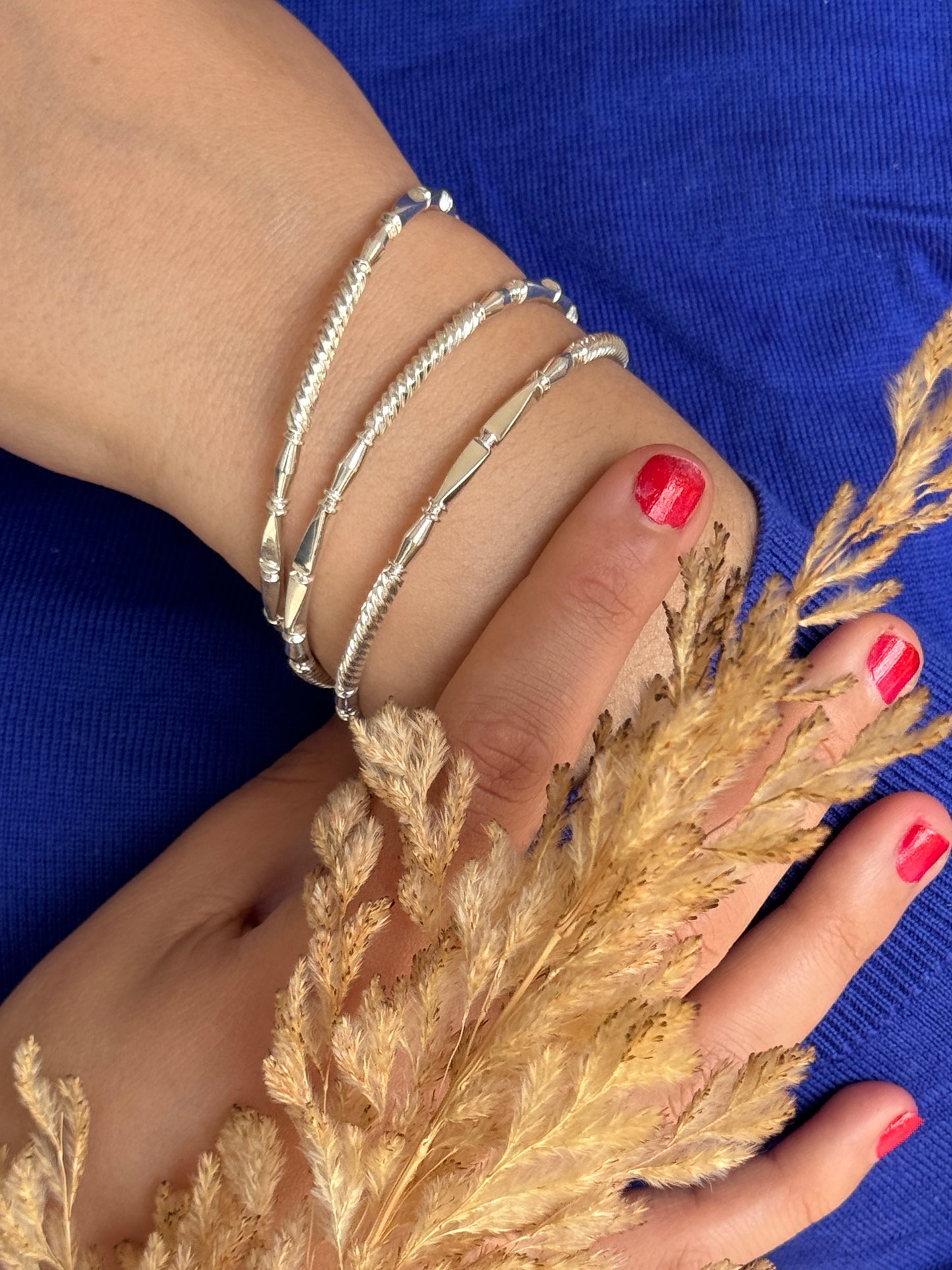 Stylish Silver Bangles Set – Textured 925 Sterling Silver Bracelets for Women