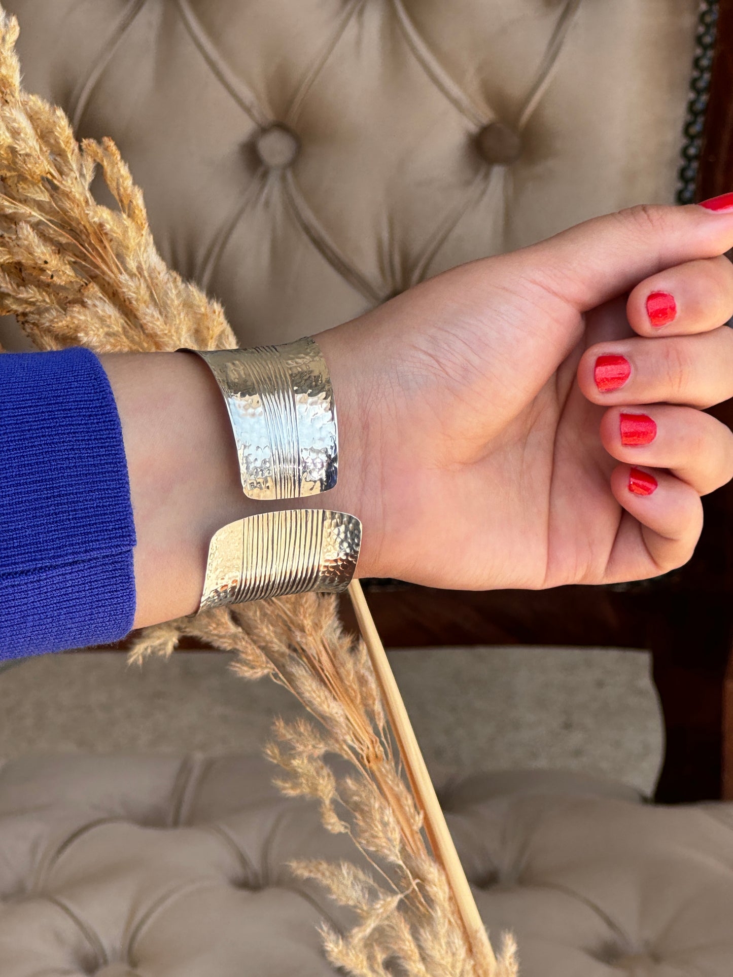 Sterling Silver Large Hammered Cuff Bangle