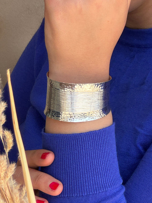 Sterling Silver Large Hammered Cuff Bangle