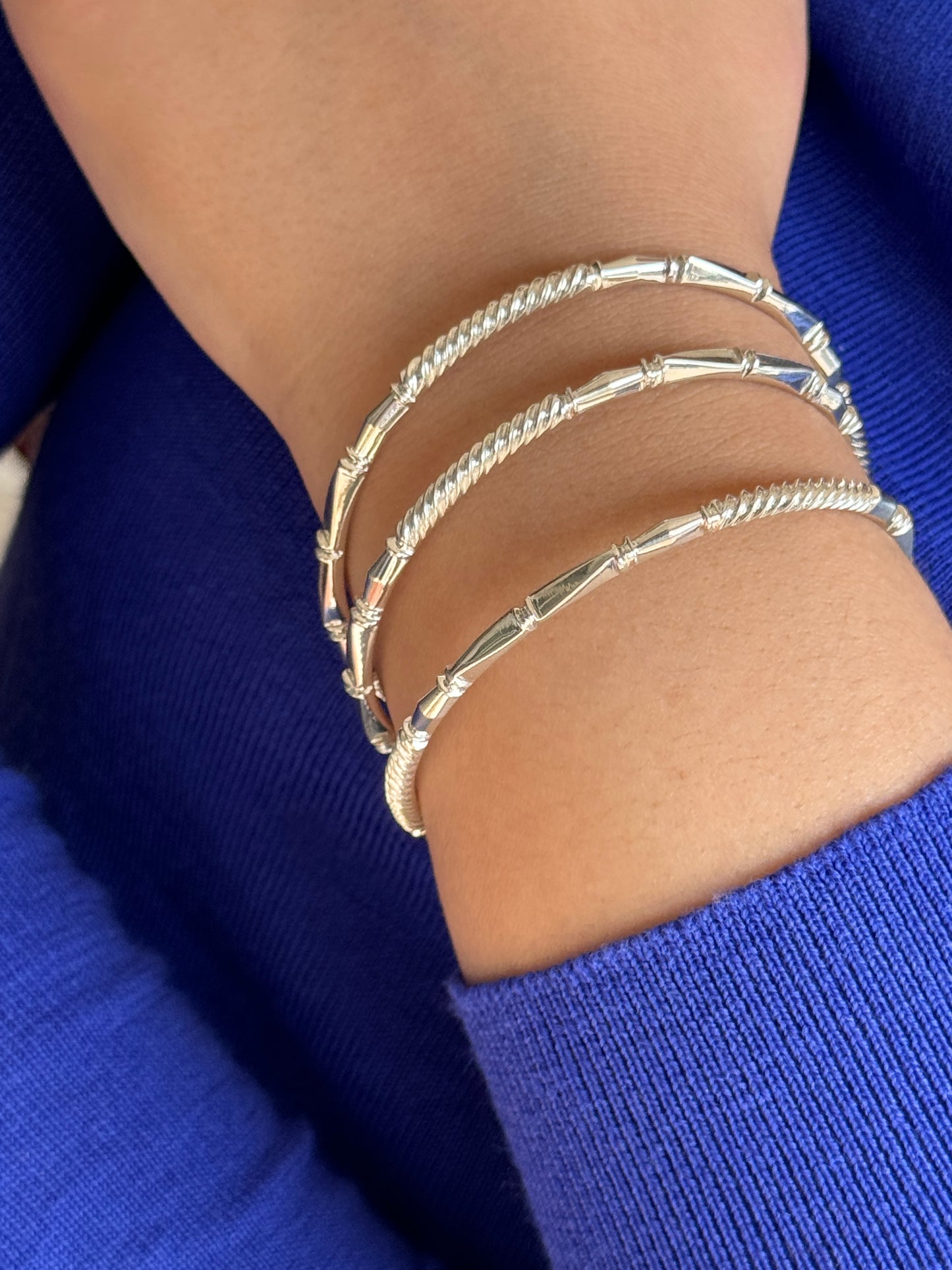 Stylish Silver Bangles Set – Textured 925 Sterling Silver Bracelets for Women