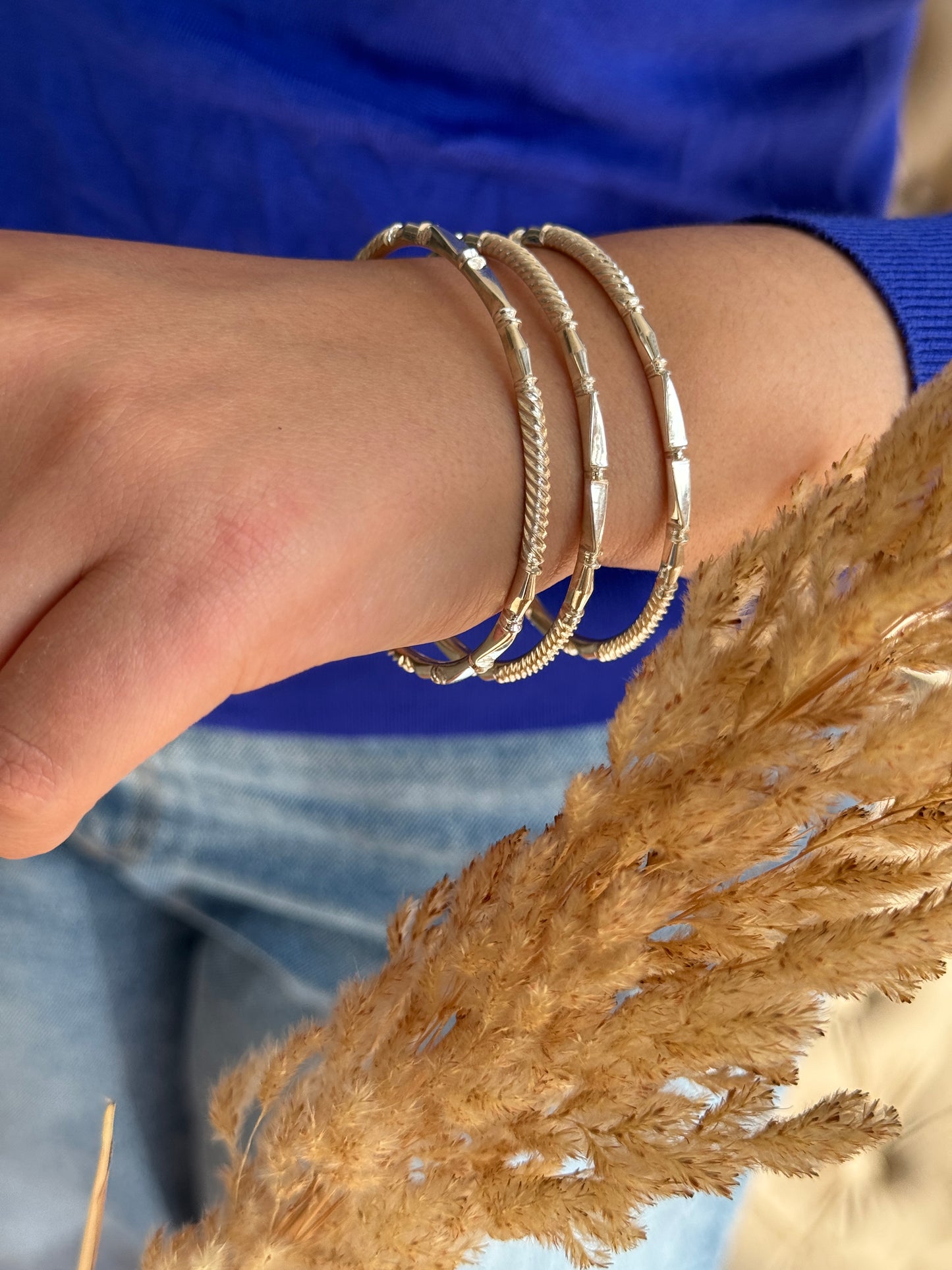 Stylish Silver Bangles Set – Textured 925 Sterling Silver Bracelets for Women