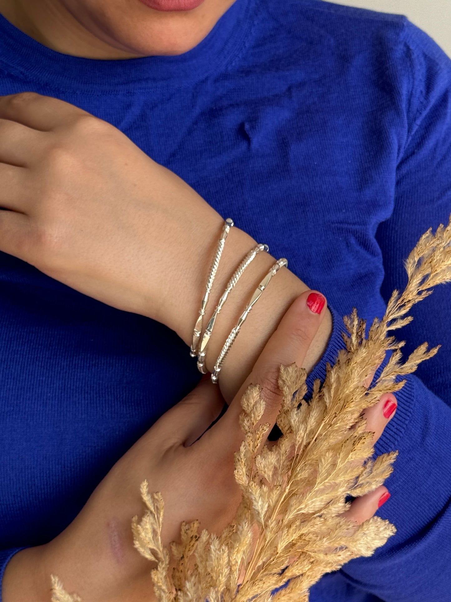 Stylish Silver Bangles Set – Textured 925 Sterling Silver Bracelets for Women