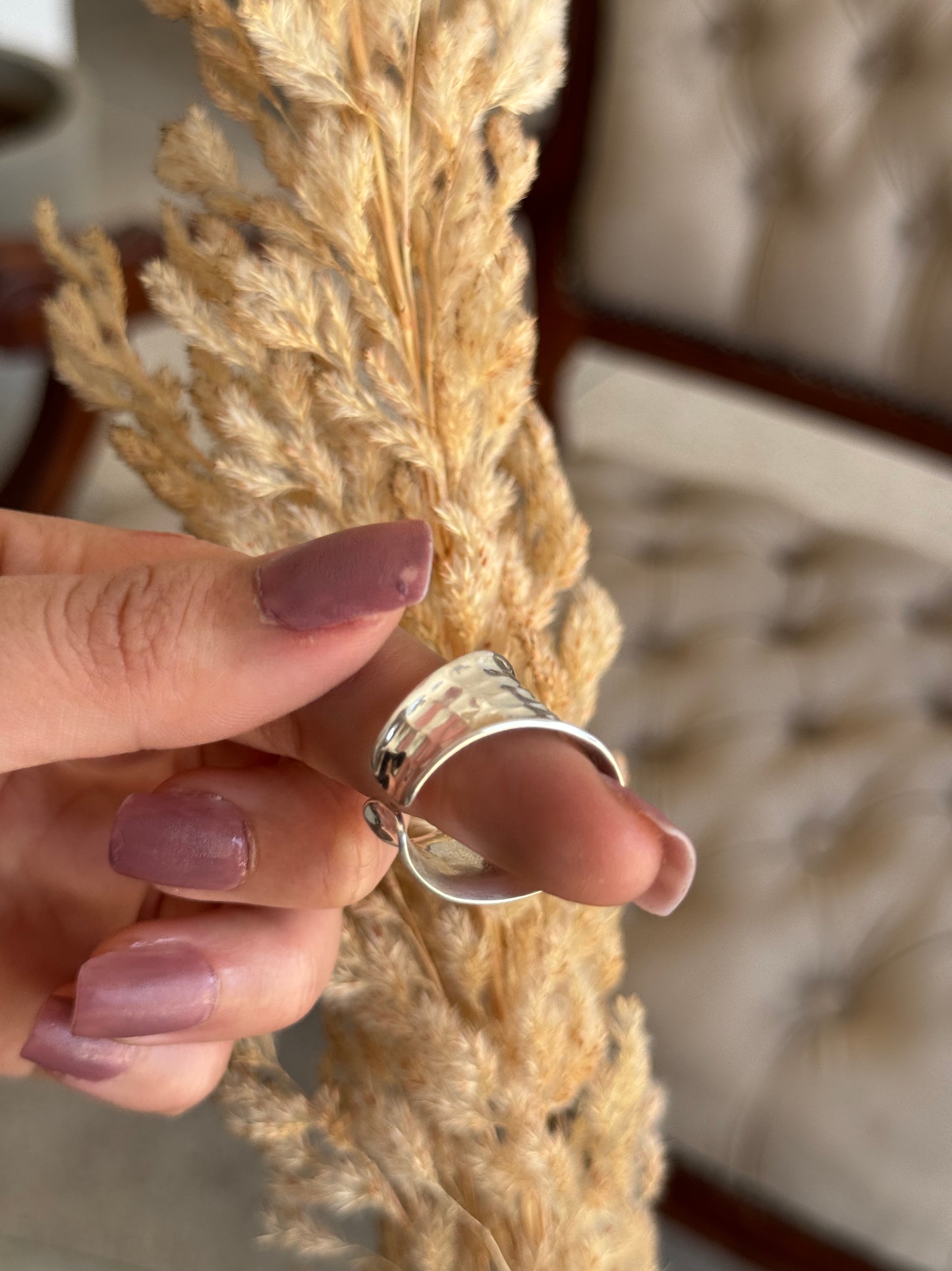 Hammered Sterling Silver Handmade Wide Band Ring, Classic Shiny Finish Wrap Band