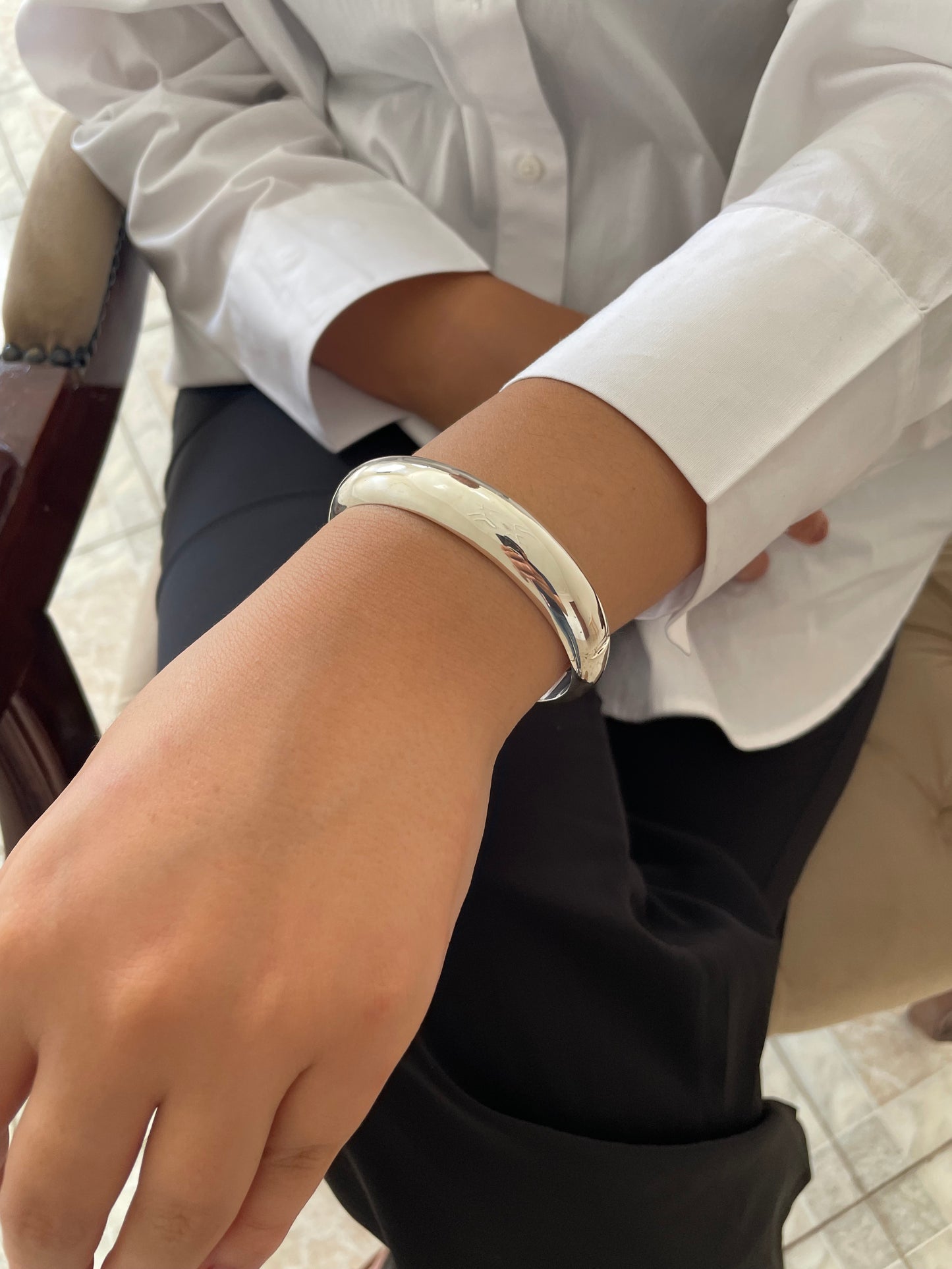Silver Sterling Chunky Smooth Bangle Bracelet