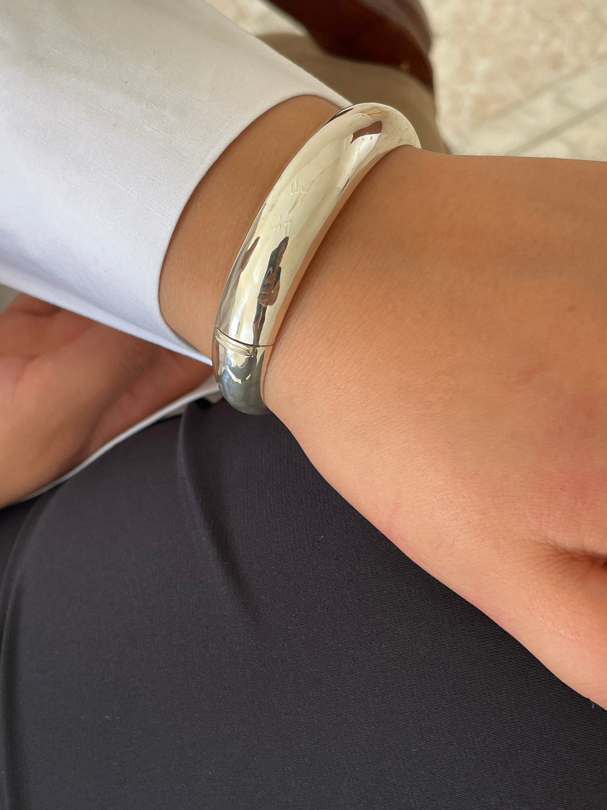 Silver Sterling Chunky Smooth Bangle Bracelet