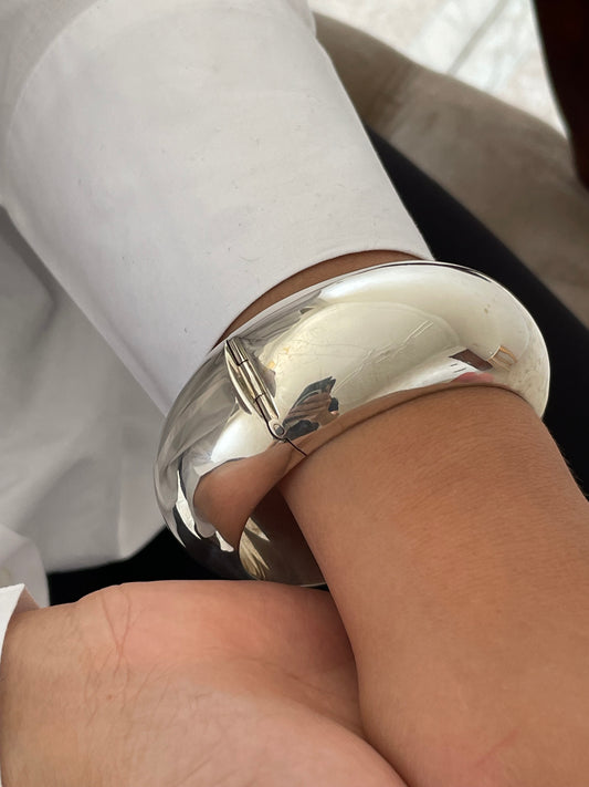 Sterling Silver Large Hinged Chunky Sculpted Bangle Bracelet
