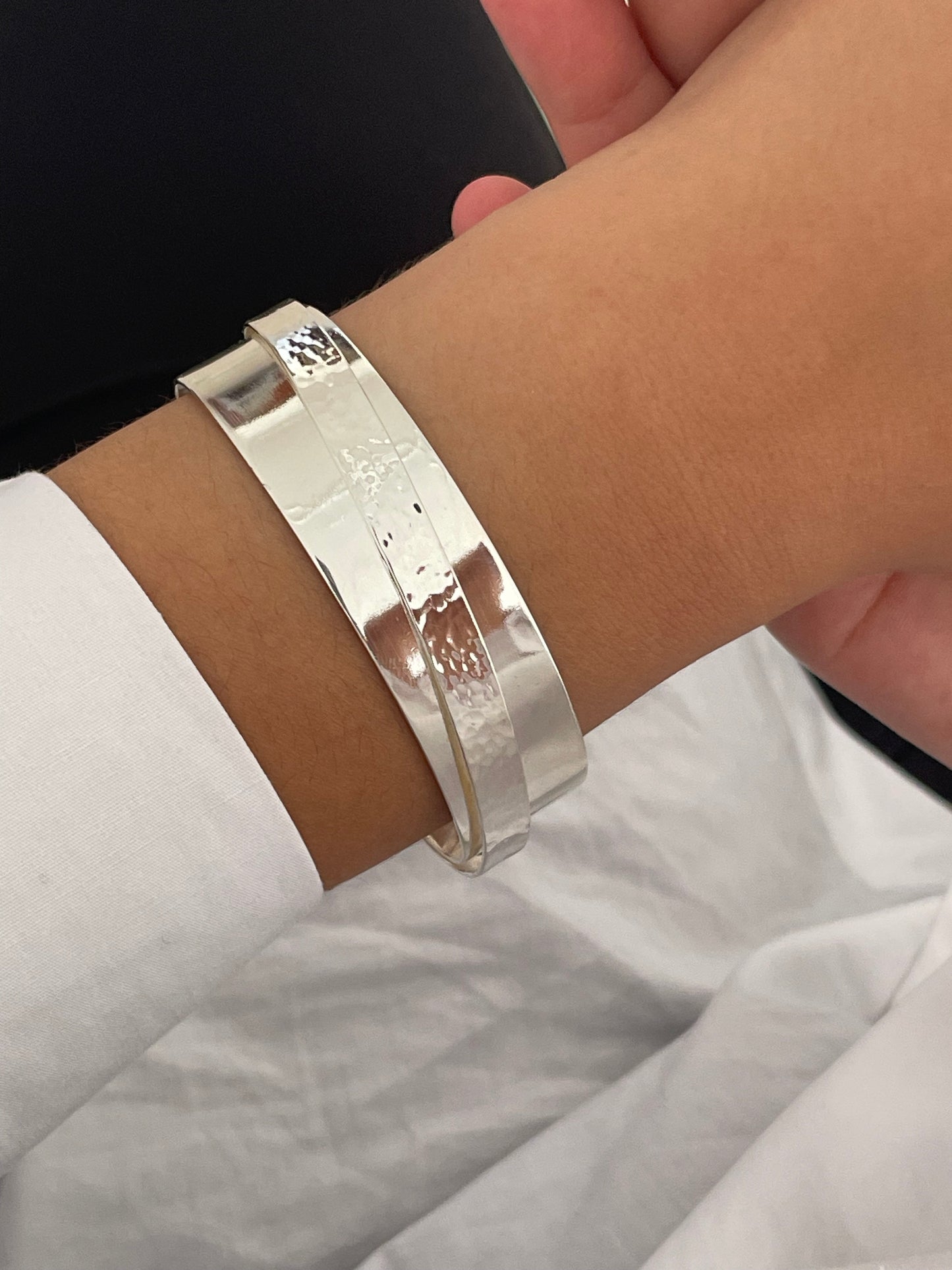 Double Stripe Silver Sterling Cuff Bracelet Bangle