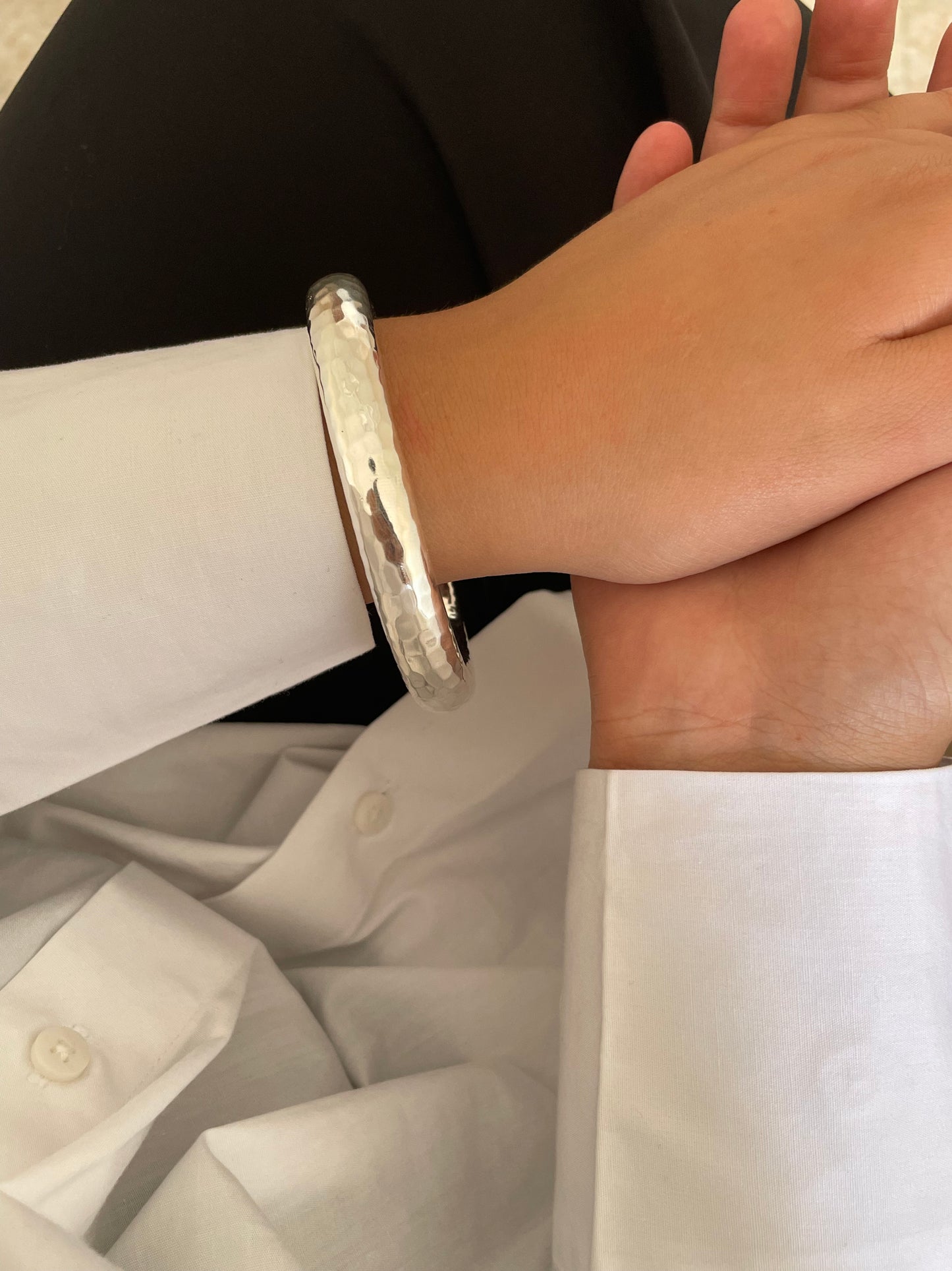 Silver Sterling Bangles: Hammered Texture and Smooth Finish
