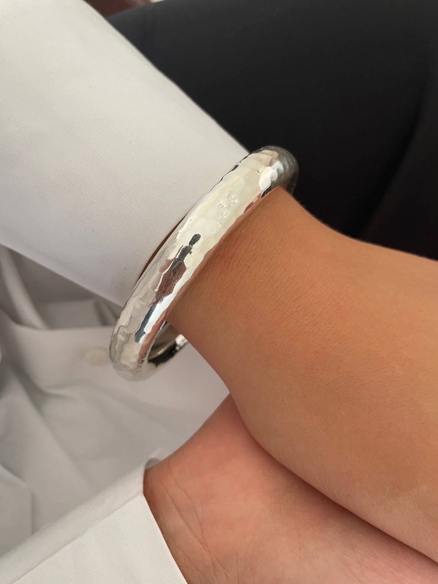 Silver Sterling Bangles: Hammered Texture and Smooth Finish