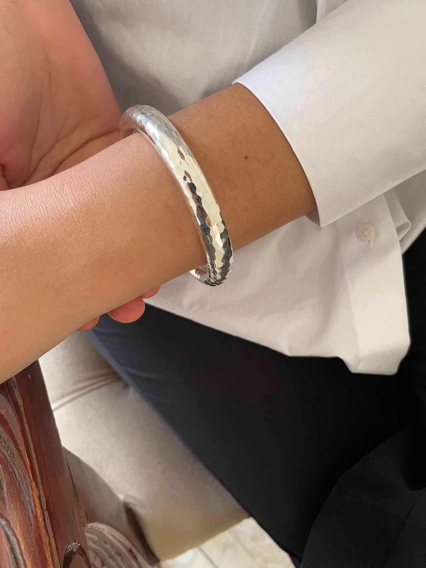 Silver Sterling Bangles: Hammered Texture and Smooth Finish