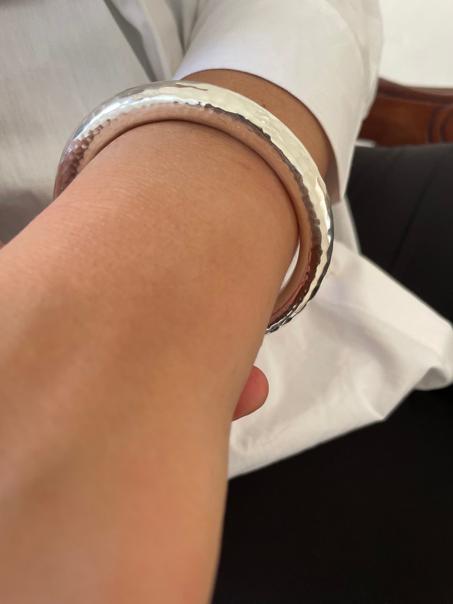 Silver Sterling Bangles: Hammered Texture and Smooth Finish