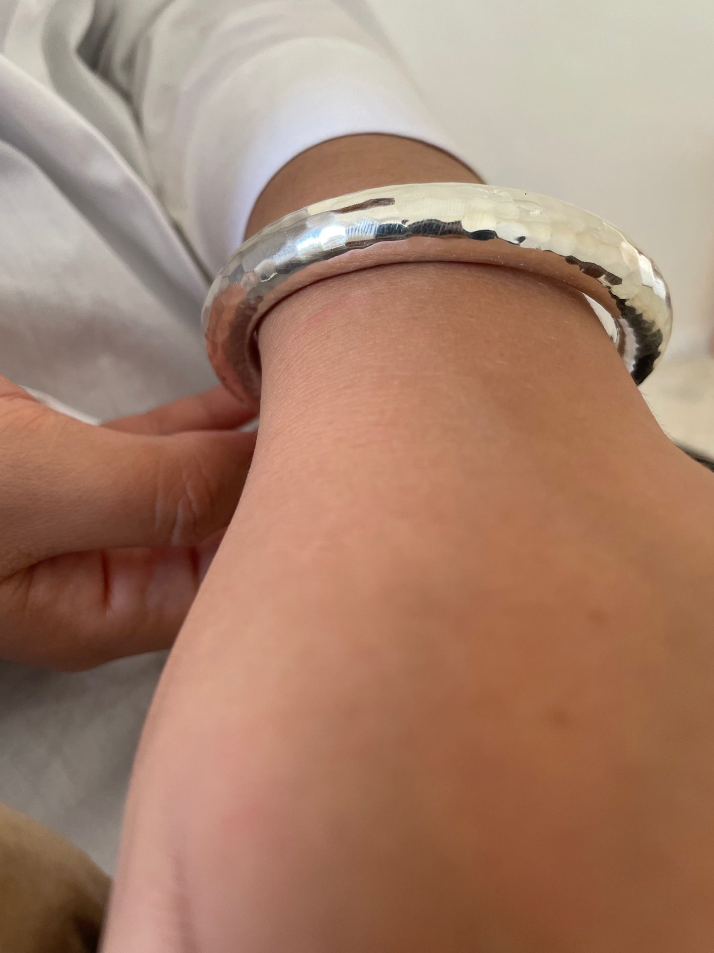 Silver Sterling Bangles: Hammered Texture and Smooth Finish