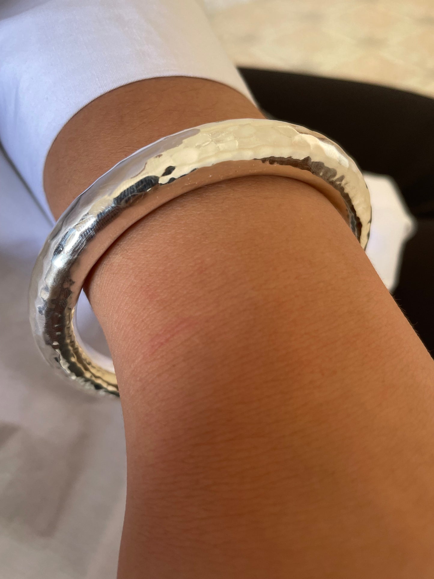 Silver Sterling Bangles: Hammered Texture and Smooth Finish