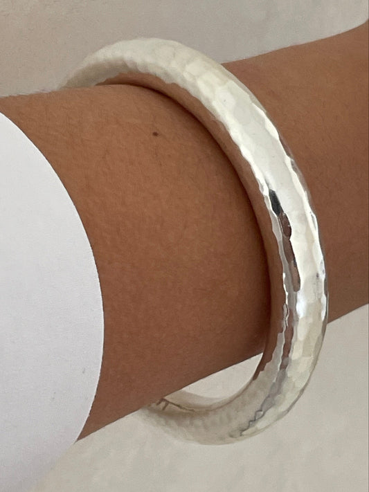 Silver Sterling Bangles: Hammered Texture and Smooth Finish