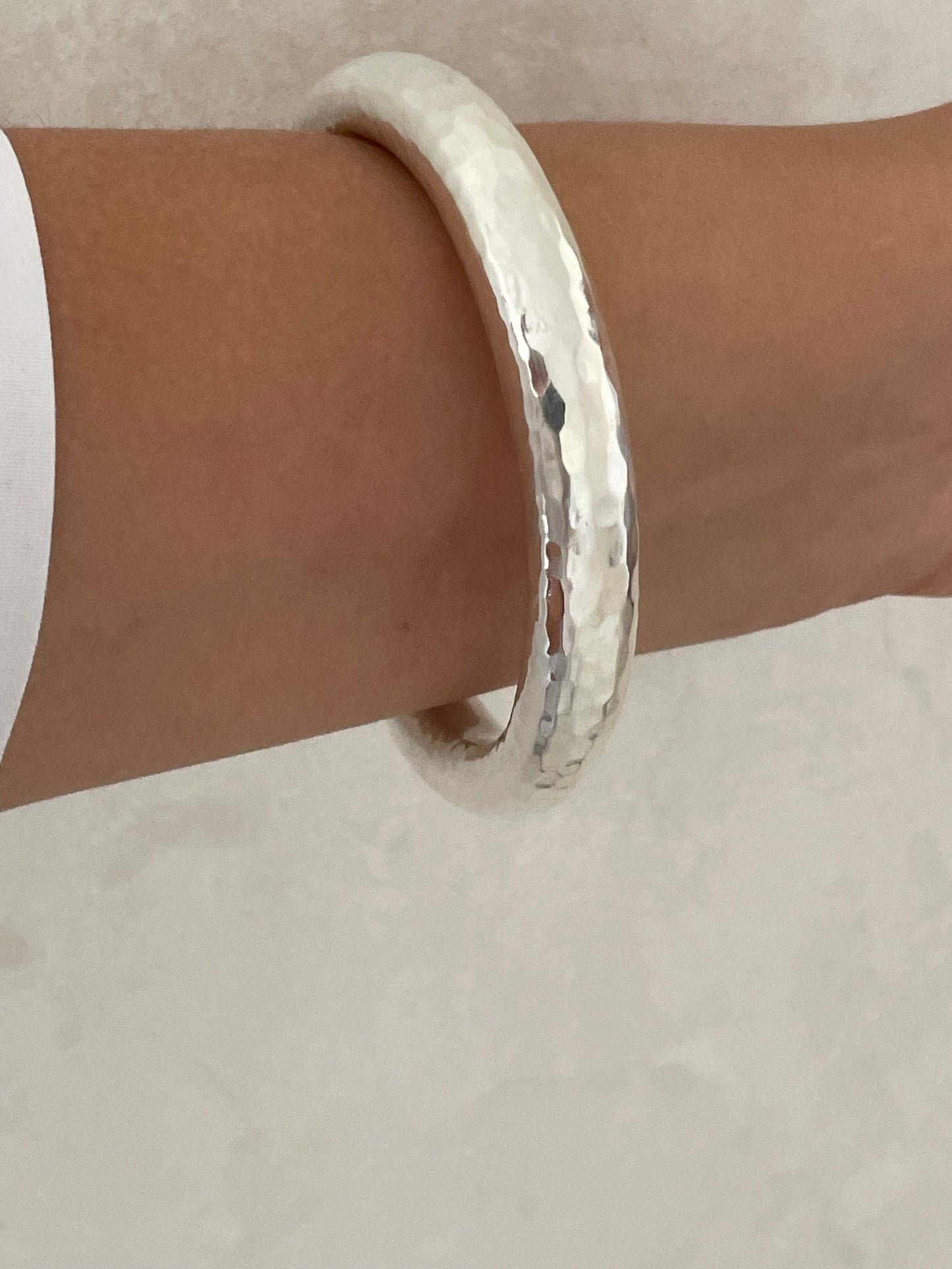 Silver Sterling Bangles: Hammered Texture and Smooth Finish