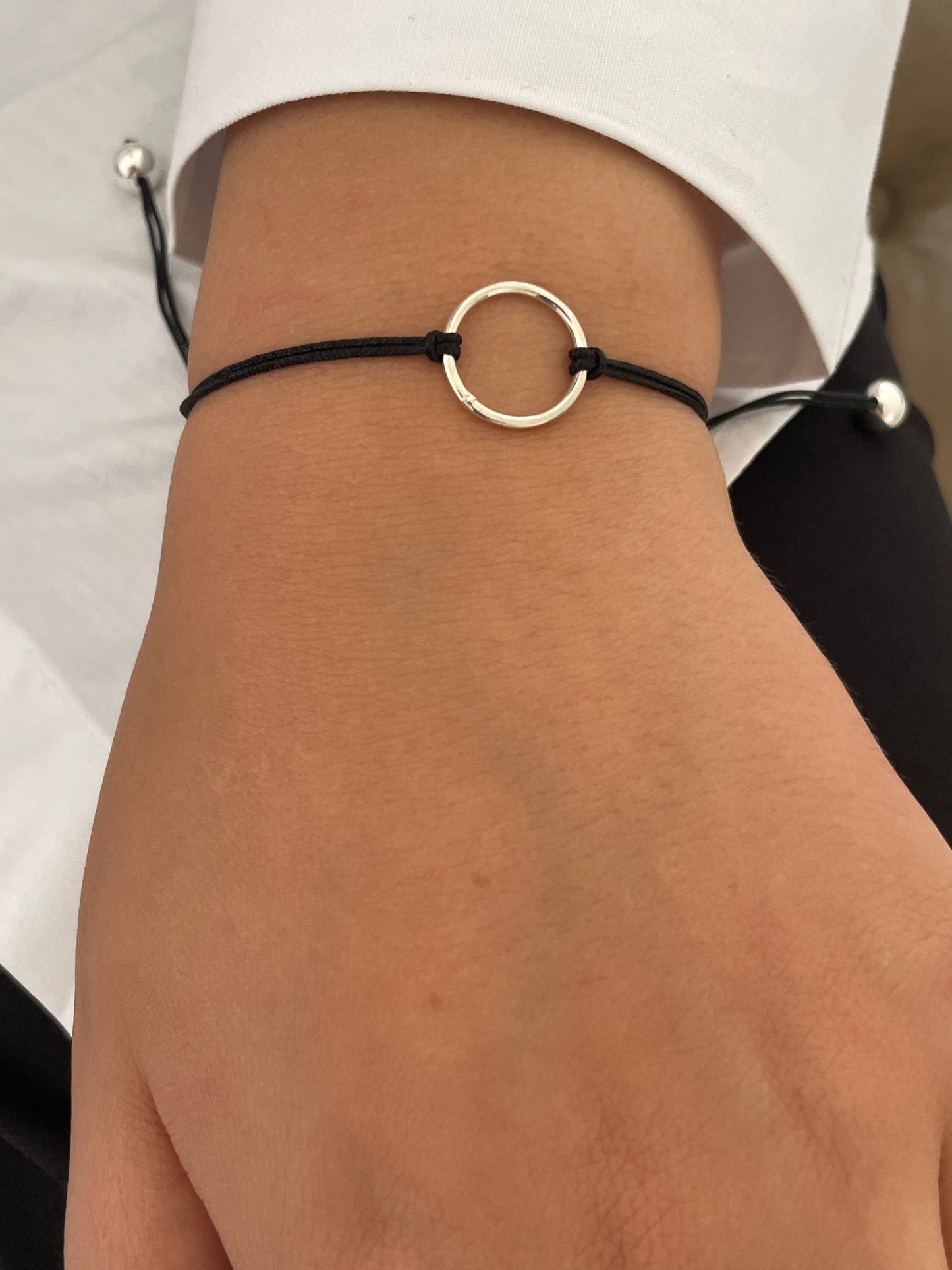 Handmade 925 Sterling Silver Minimalist Circle Charm Bracelet for Women