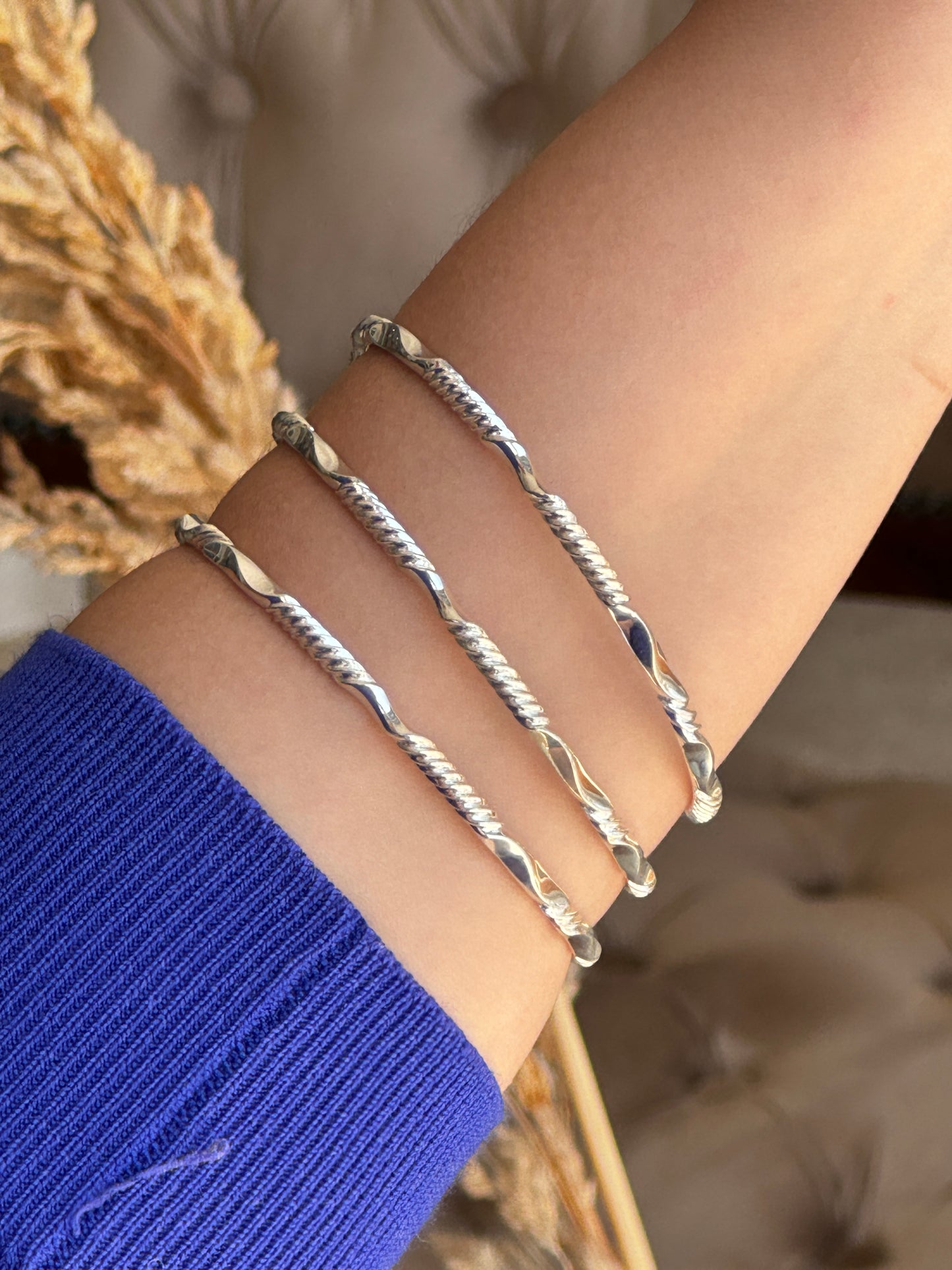 Stylish Silver Bangles Set – Textured 925 Sterling Silver Bracelets for Womens