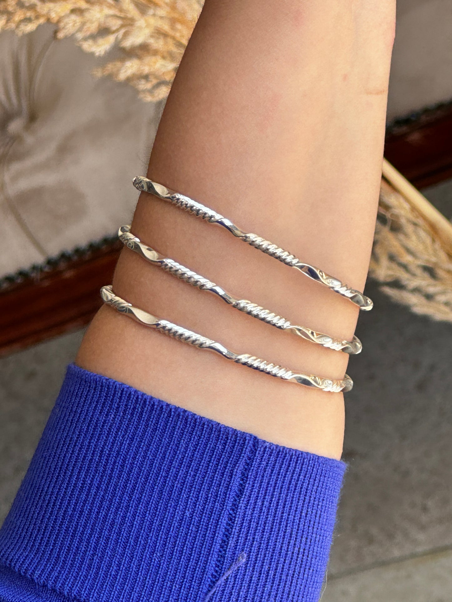 Stylish Silver Bangles Set – Textured 925 Sterling Silver Bracelets for Womens