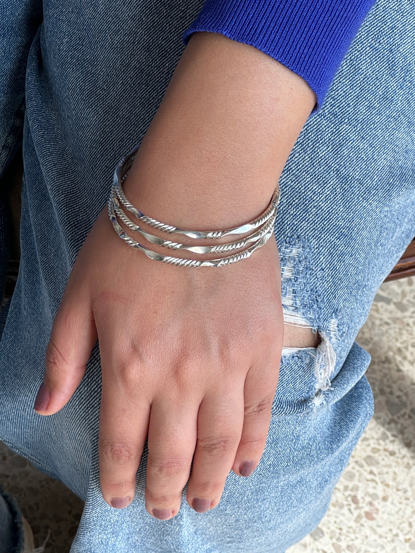 Stylish Silver Bangles Set – Textured 925 Sterling Silver Bracelets for Womens