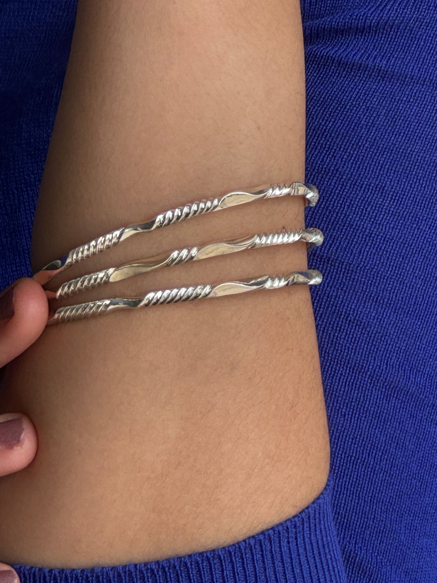 Stylish Silver Bangles Set – Textured 925 Sterling Silver Bracelets for Womens