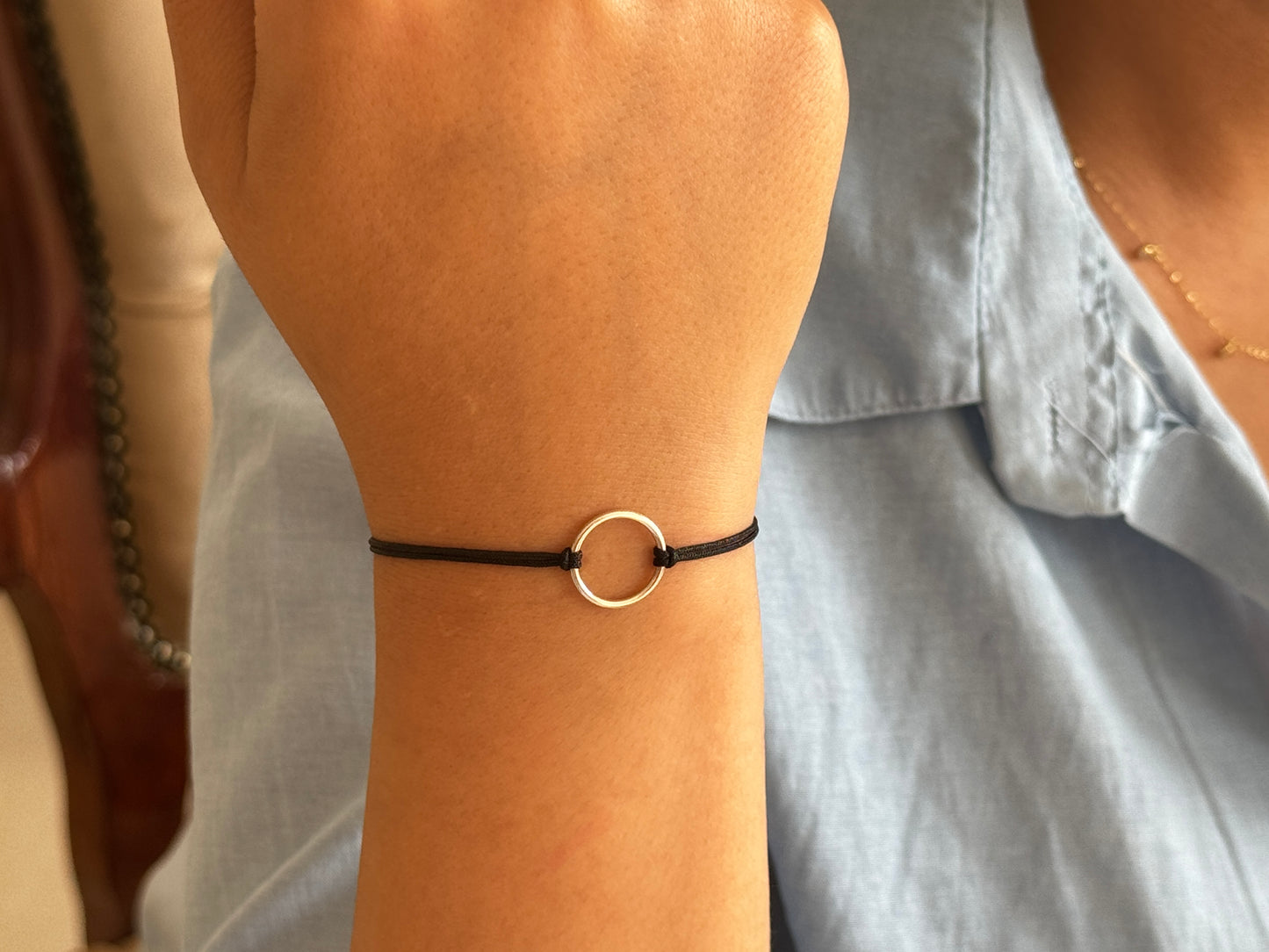 Handmade 925 Sterling Silver Minimalist Circle Charm Bracelet for Women