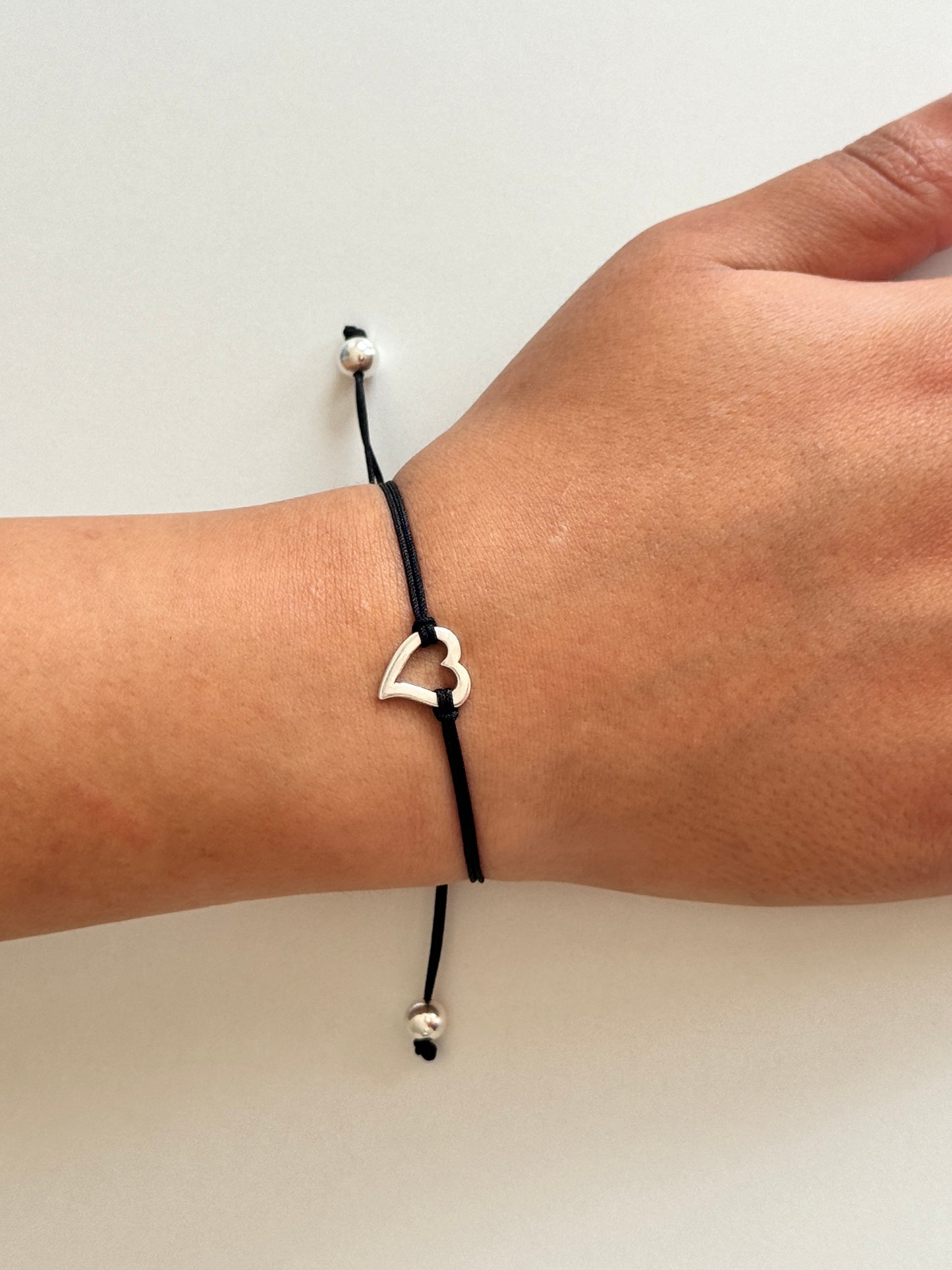 Handmade 925 Sterling Silver Minimalist Open Heart Shaped Charm Bracelet for Women