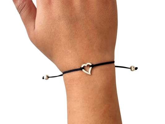 Handmade 925 Sterling Silver Minimalist Open Heart Shaped Charm Bracelet for Women