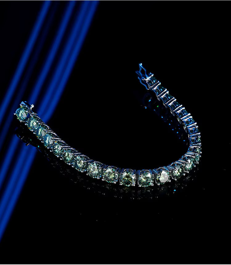 Vivid Green Moissanite Tennis Bracelet in 925 Sterling Silver - Various Sizes & Shades