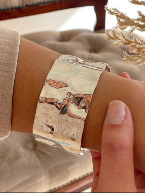 Sterling Silver Thick Sculpted Cuff Bangle Bracelet