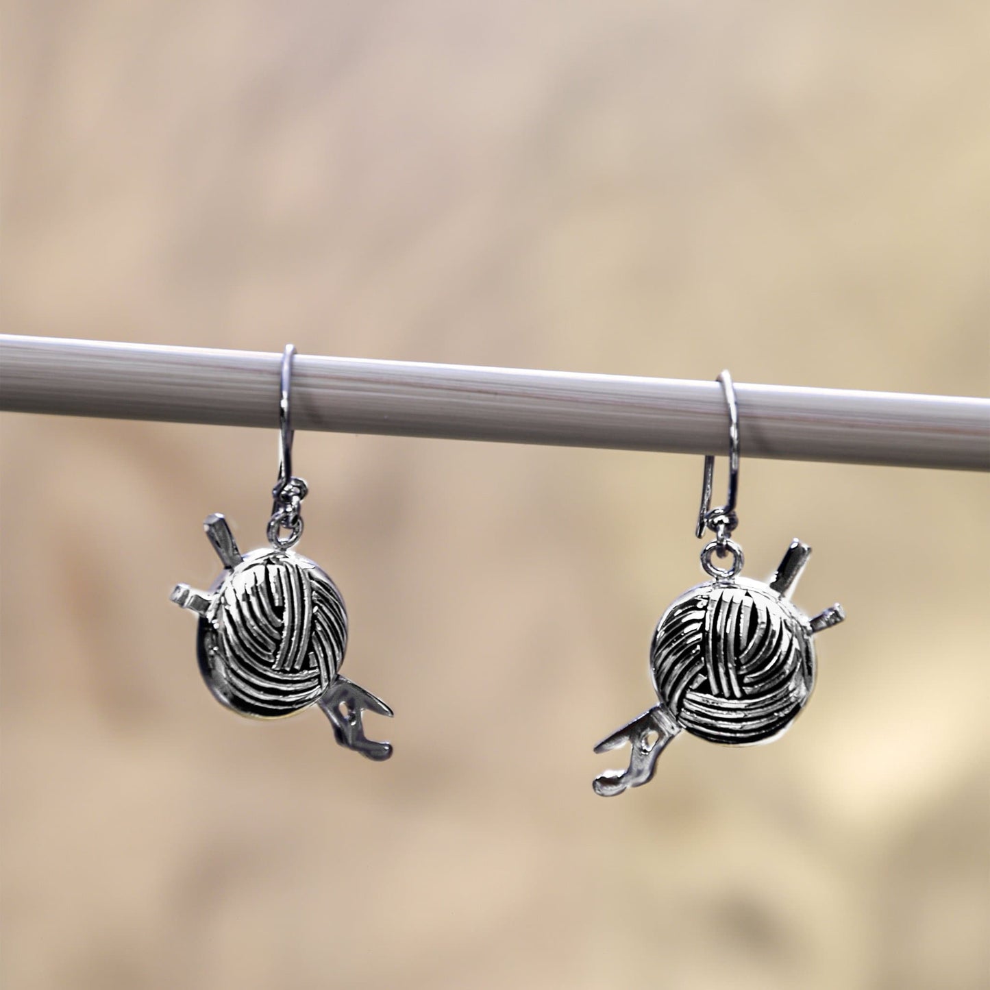 Silver Knitting wool yarn dangle earrings