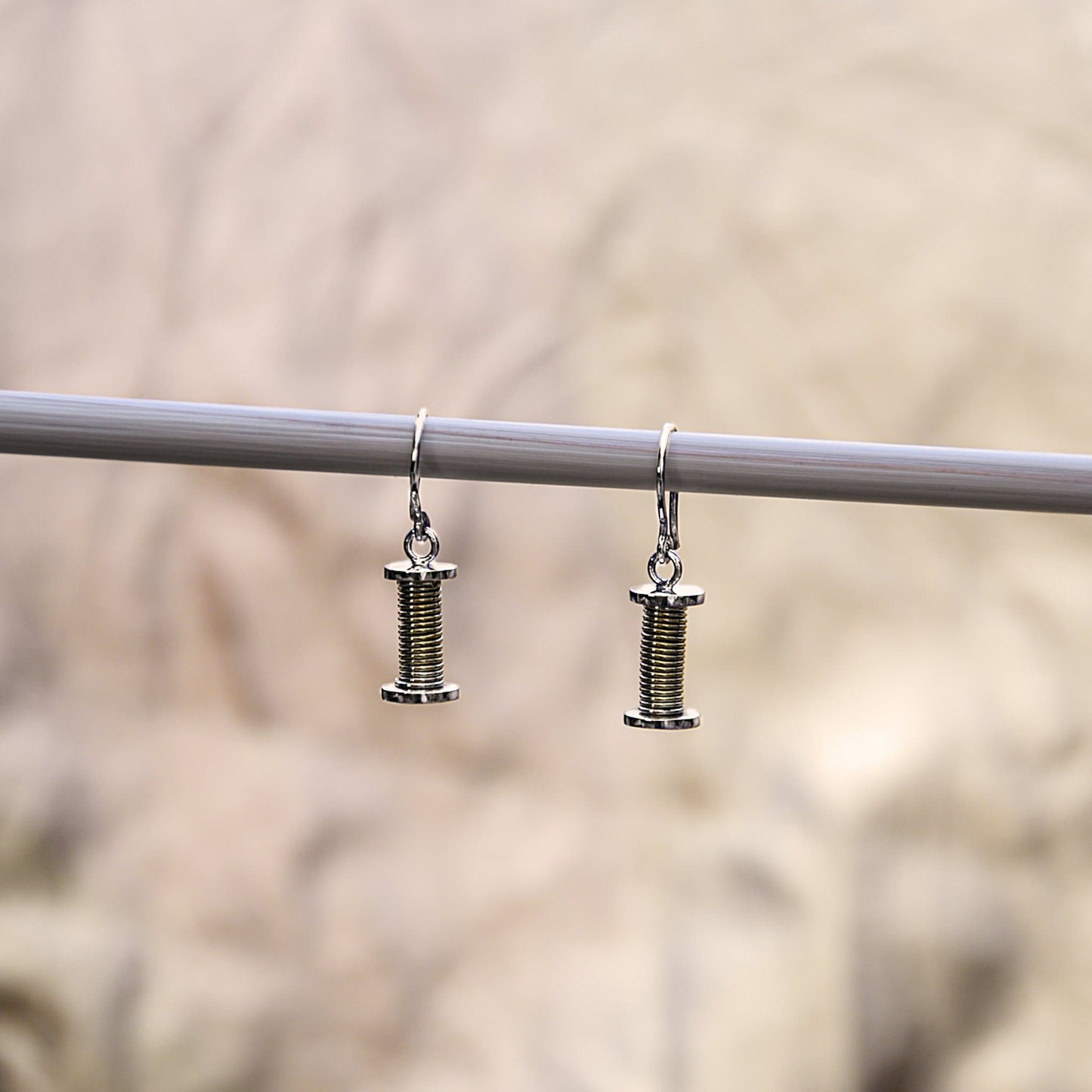 Silver Bobbin Earrings, Sewing Earrings , Sewing Jewellery Gift