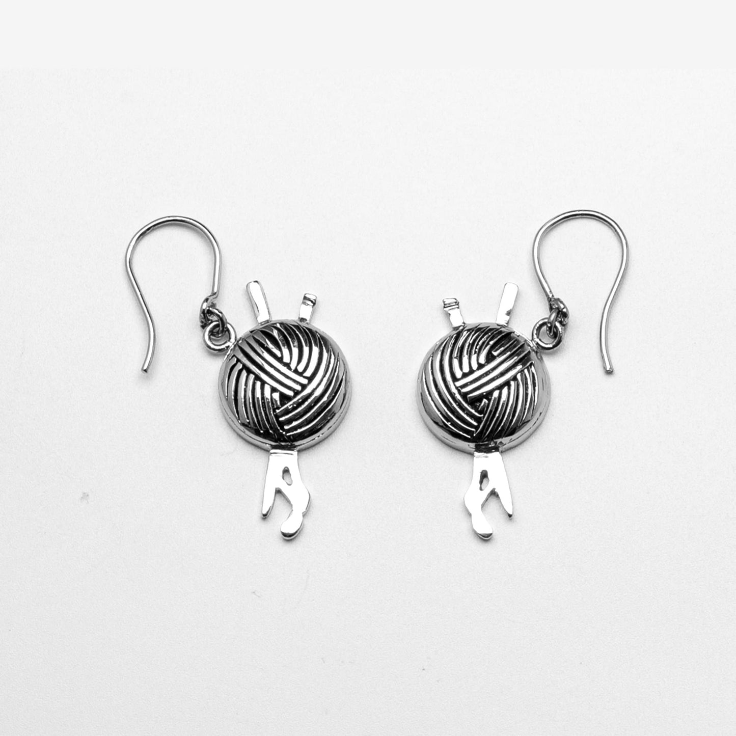 Silver Knitting wool yarn dangle earrings