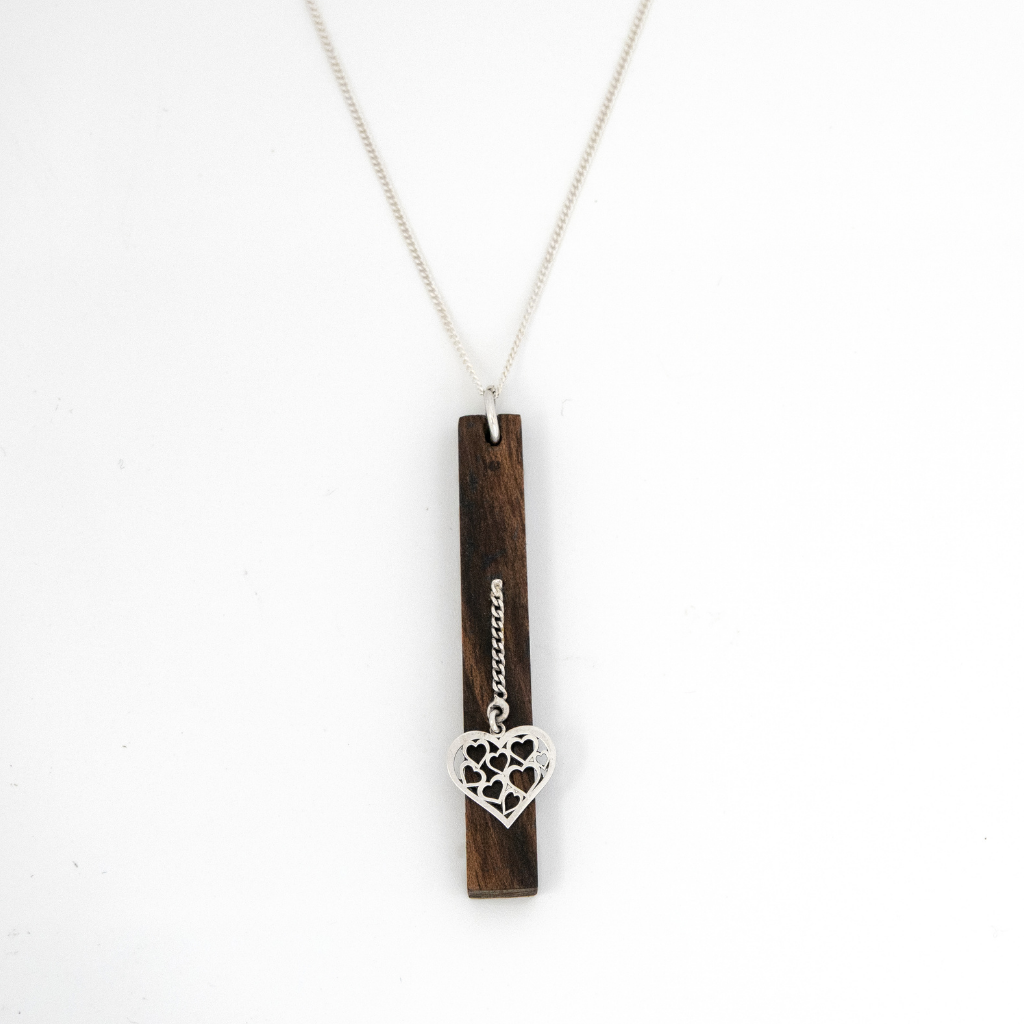 Wood Heart Necklace, Wood Anniversary Necklace, Wood Gift, Rectangular bar pendant