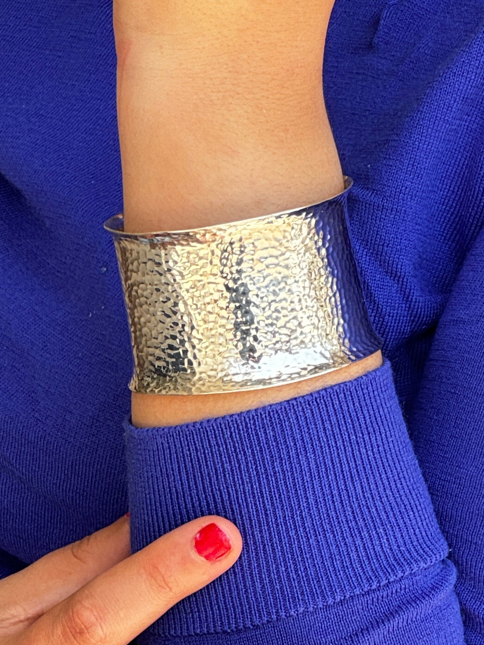 Large Hammered Sterling Silver Chunky Cuff Bangle Bracelet
