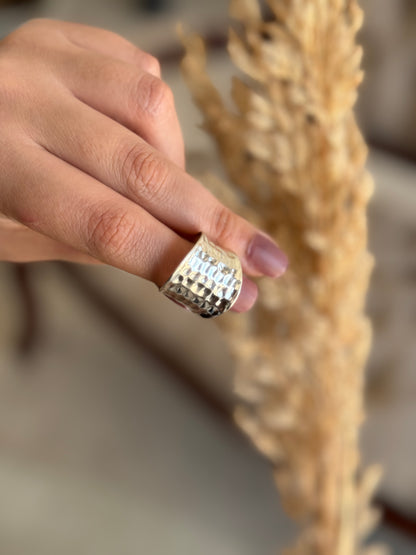 Hammered Sterling Silver Handmade Wide Band Ring, Classic Shiny Finish Wrap Band