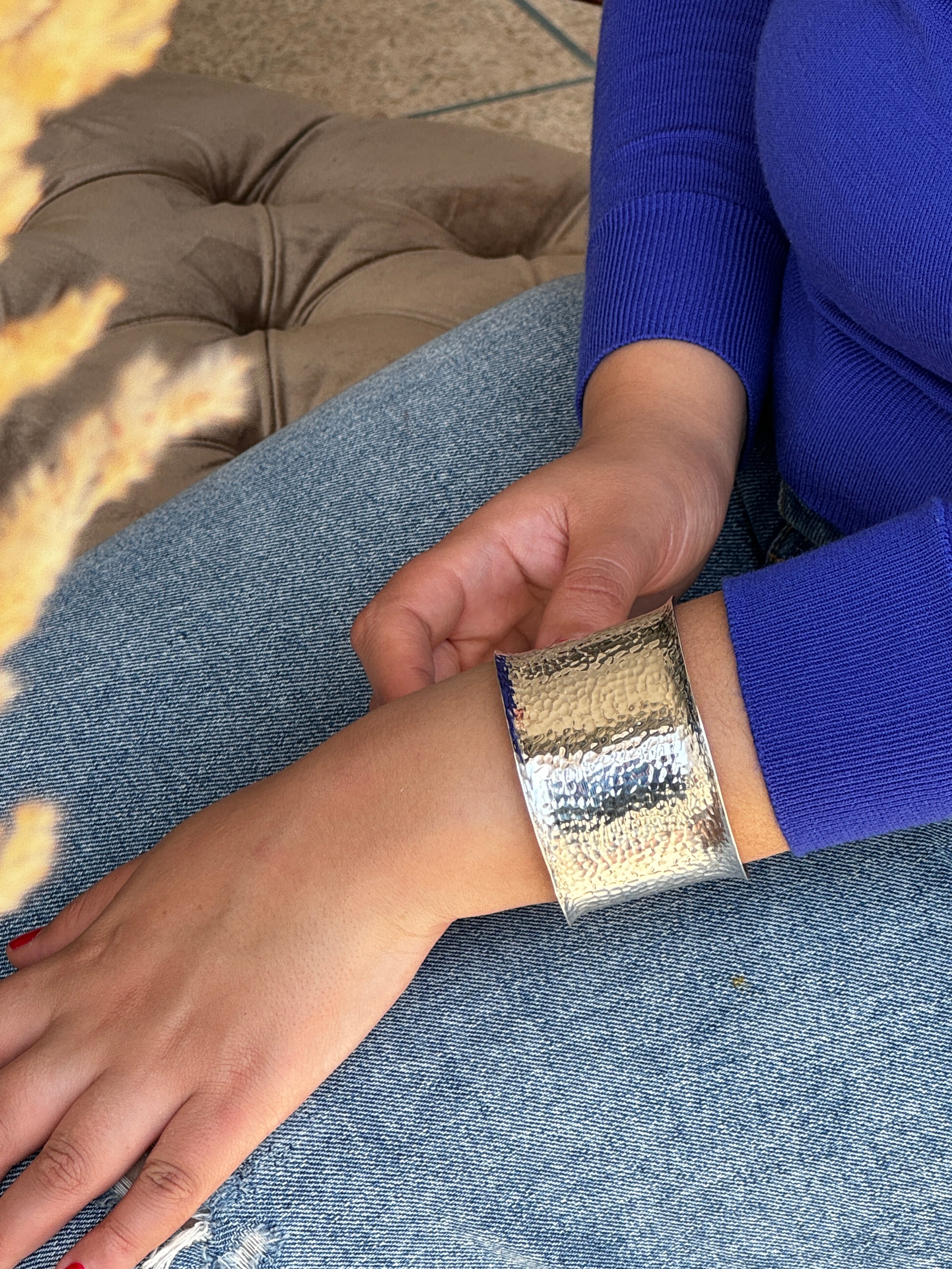 Large Hammered Sterling Silver Chunky Cuff Bangle Bracelet