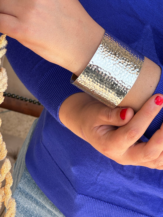 Sterling Silver Large Hammered Cuff Bangle Bracelet